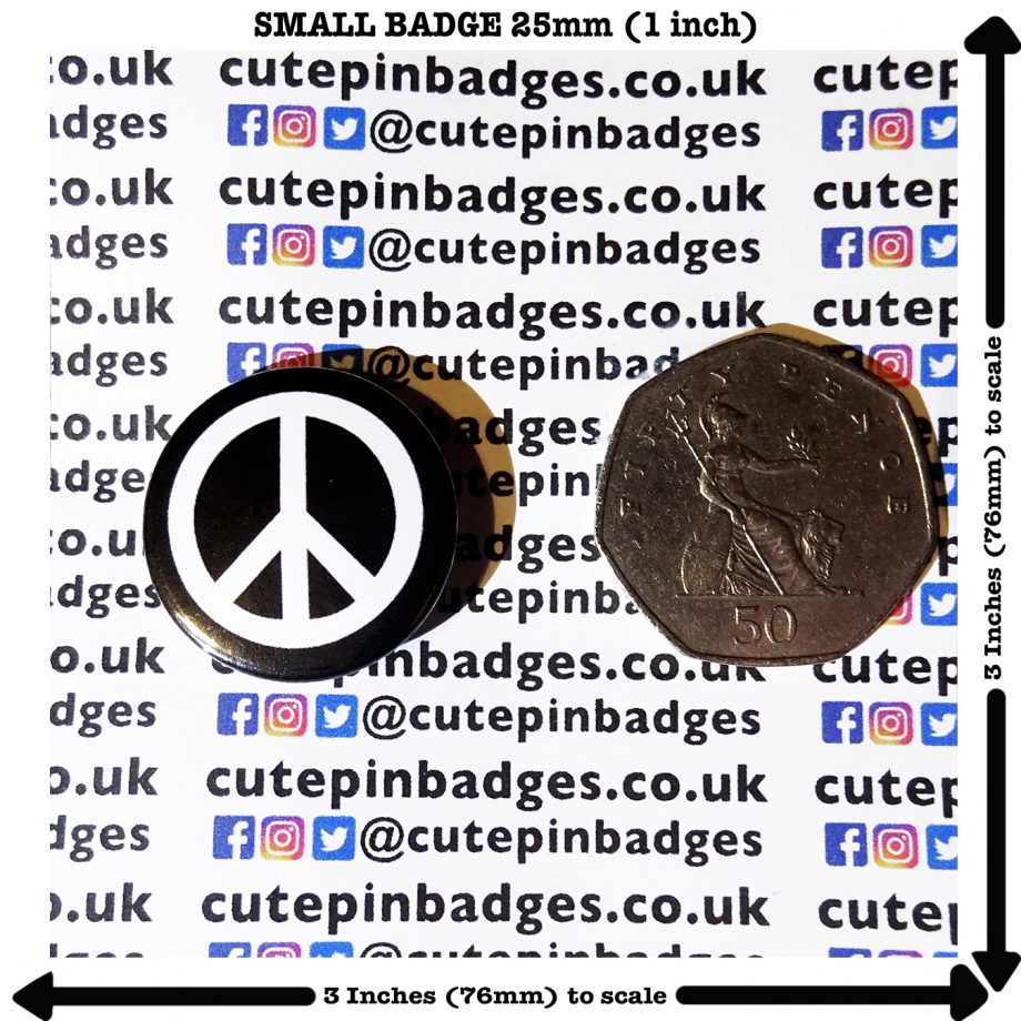 CND Black Pin Badge Button Small 25mm