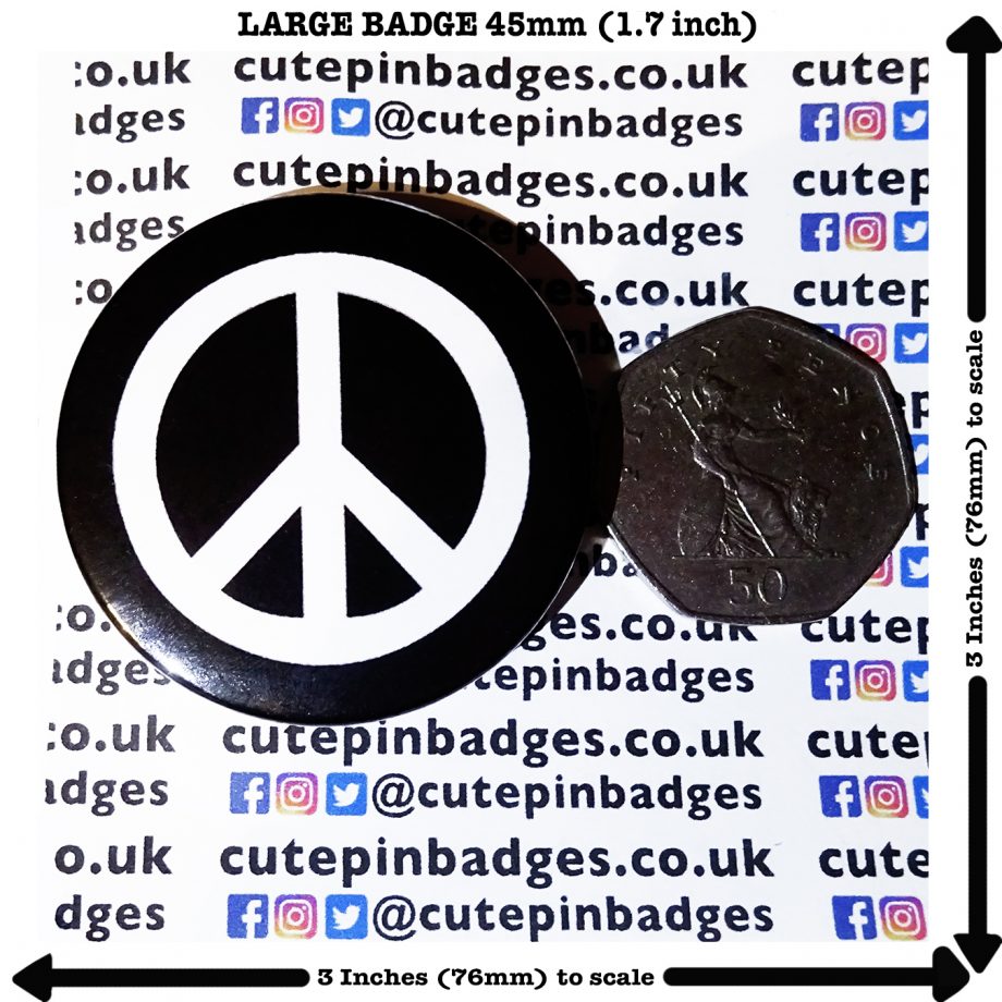 CND Black Pin Badge Button Large 45mm