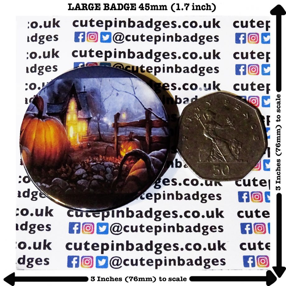 Pumpkin Patch Haunted House Badge Pin Button Large 45mm