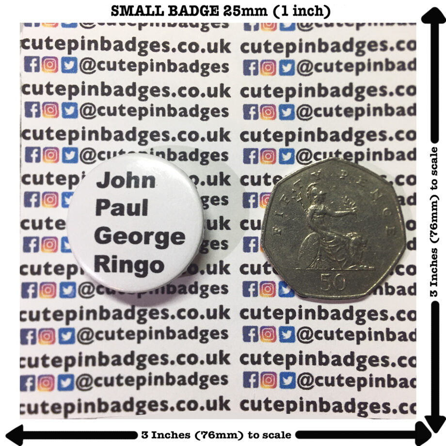 Beatles John Paul George Ringo Badge Pin Small