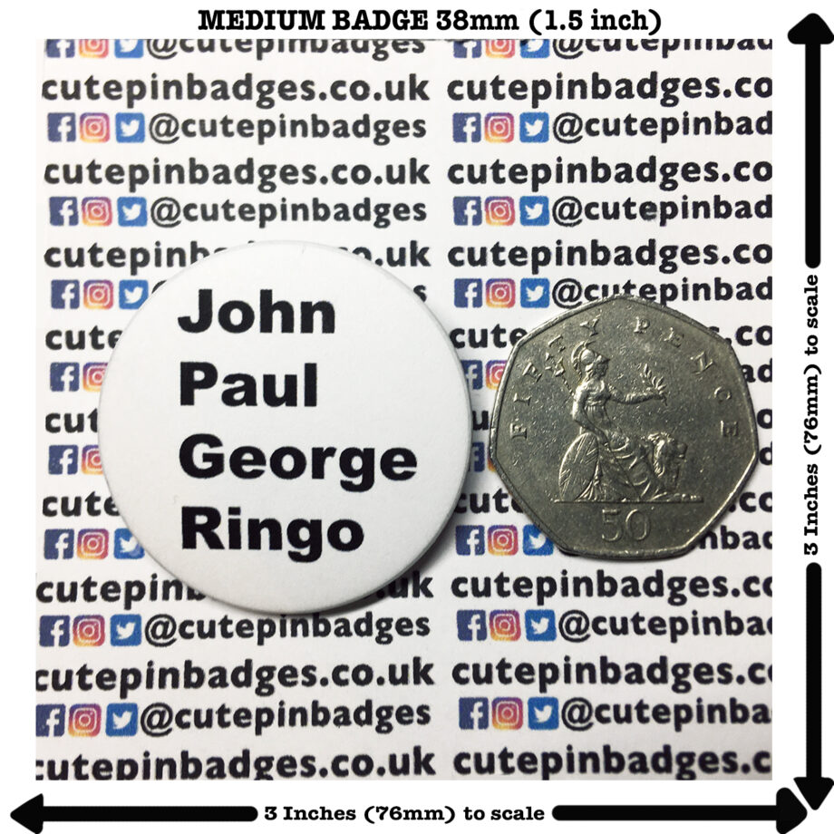 Beatles John Paul George Ringo Badge Pin Medium
